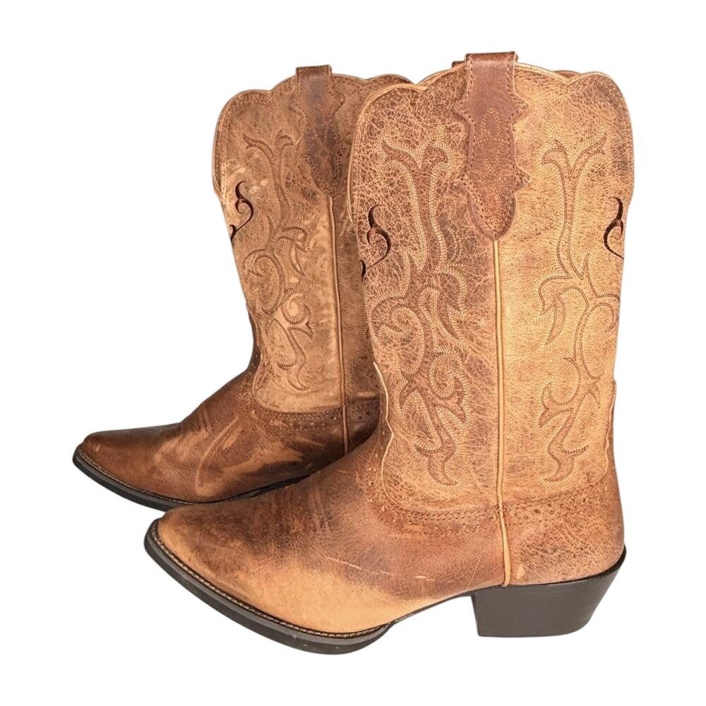 Justin Cowboy Boots McKayla Leather Cowgirl 9.5 B Distressed L2561 Western Brown